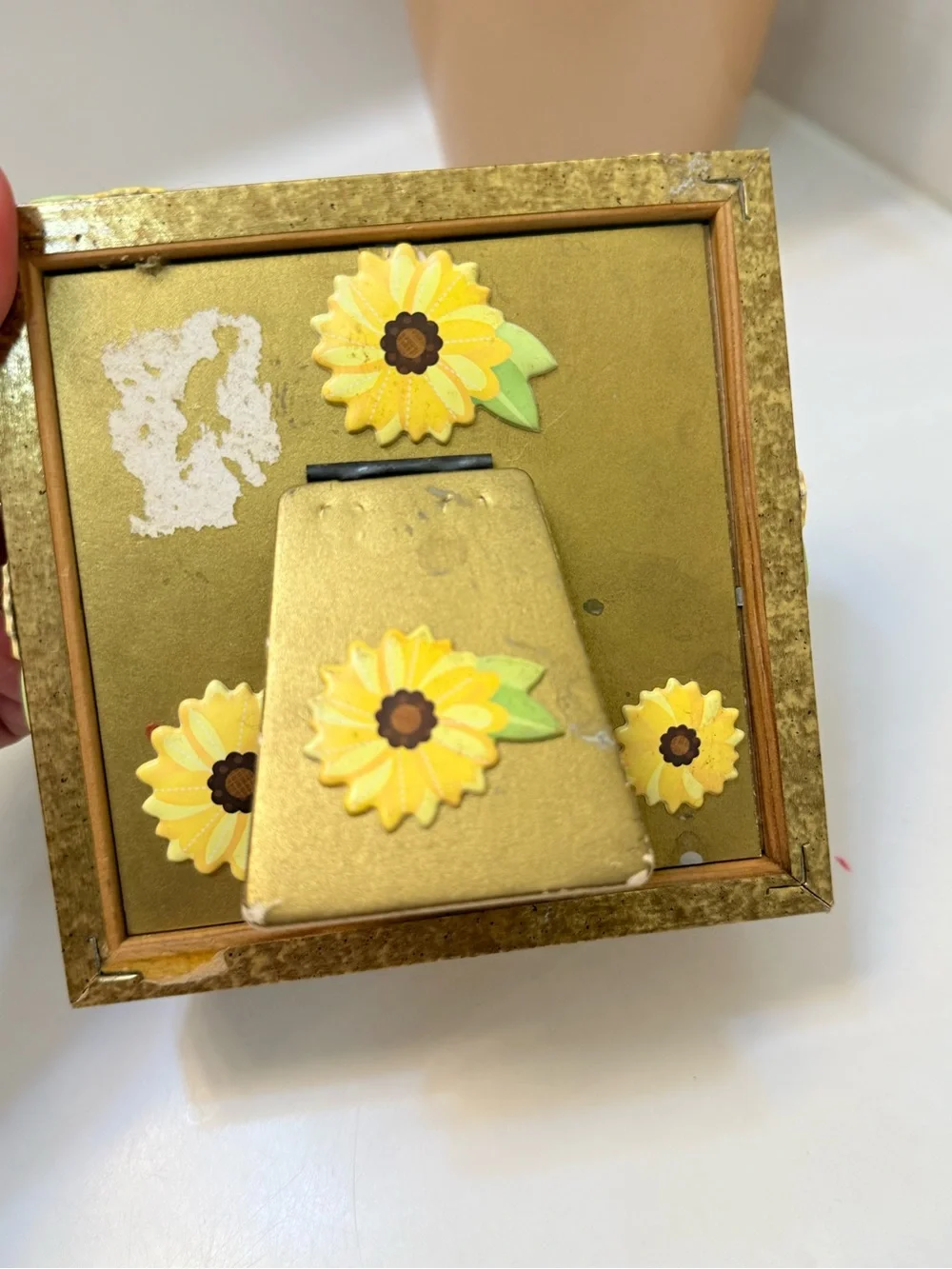 Gold Floral Accent Frame with Yellow Flower Details 4x4